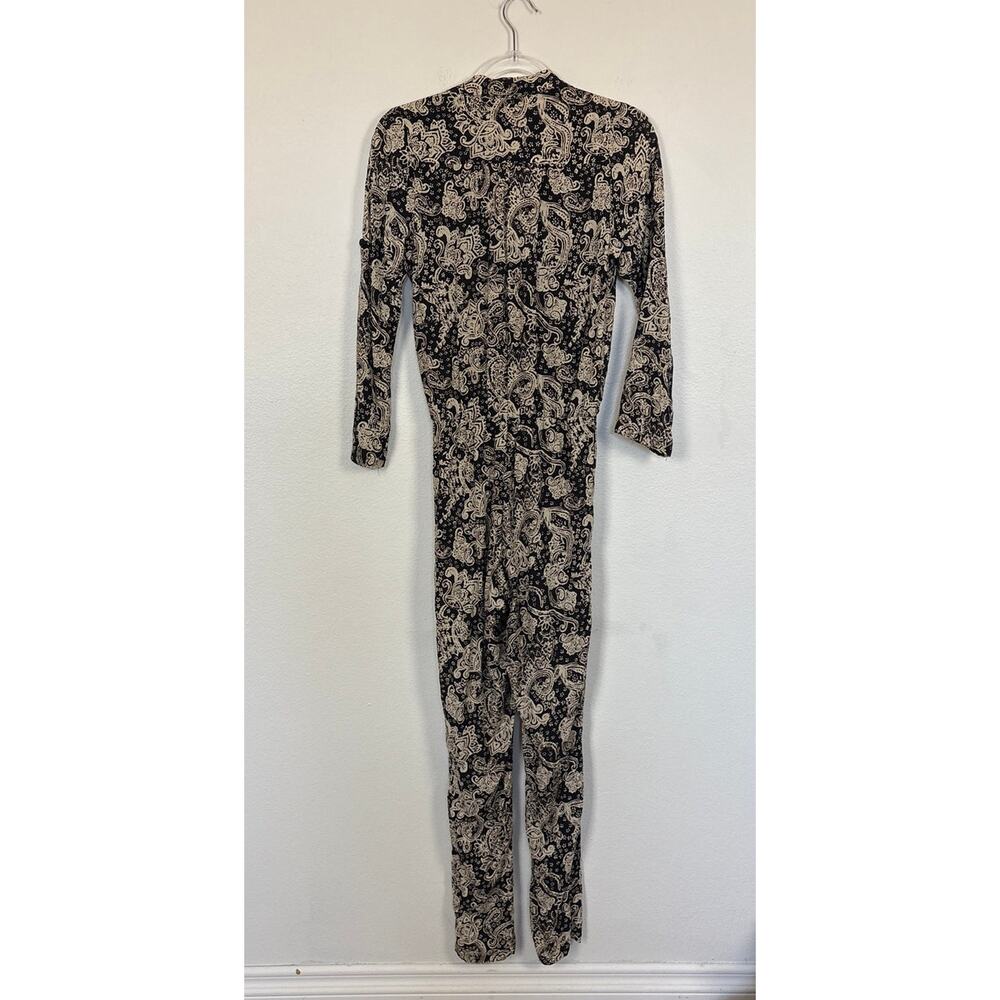 Novella Royale Printed Quarter Sleeve Pocket Front Jumpsuit XS